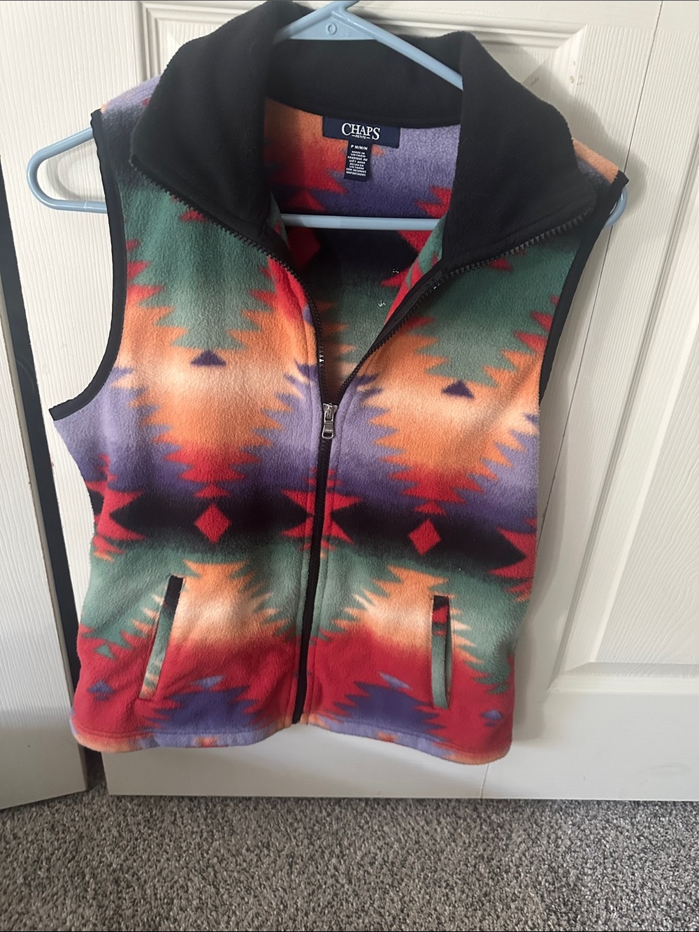 Chaps Multicolor Southwestern Fleece Vest with Black Trim